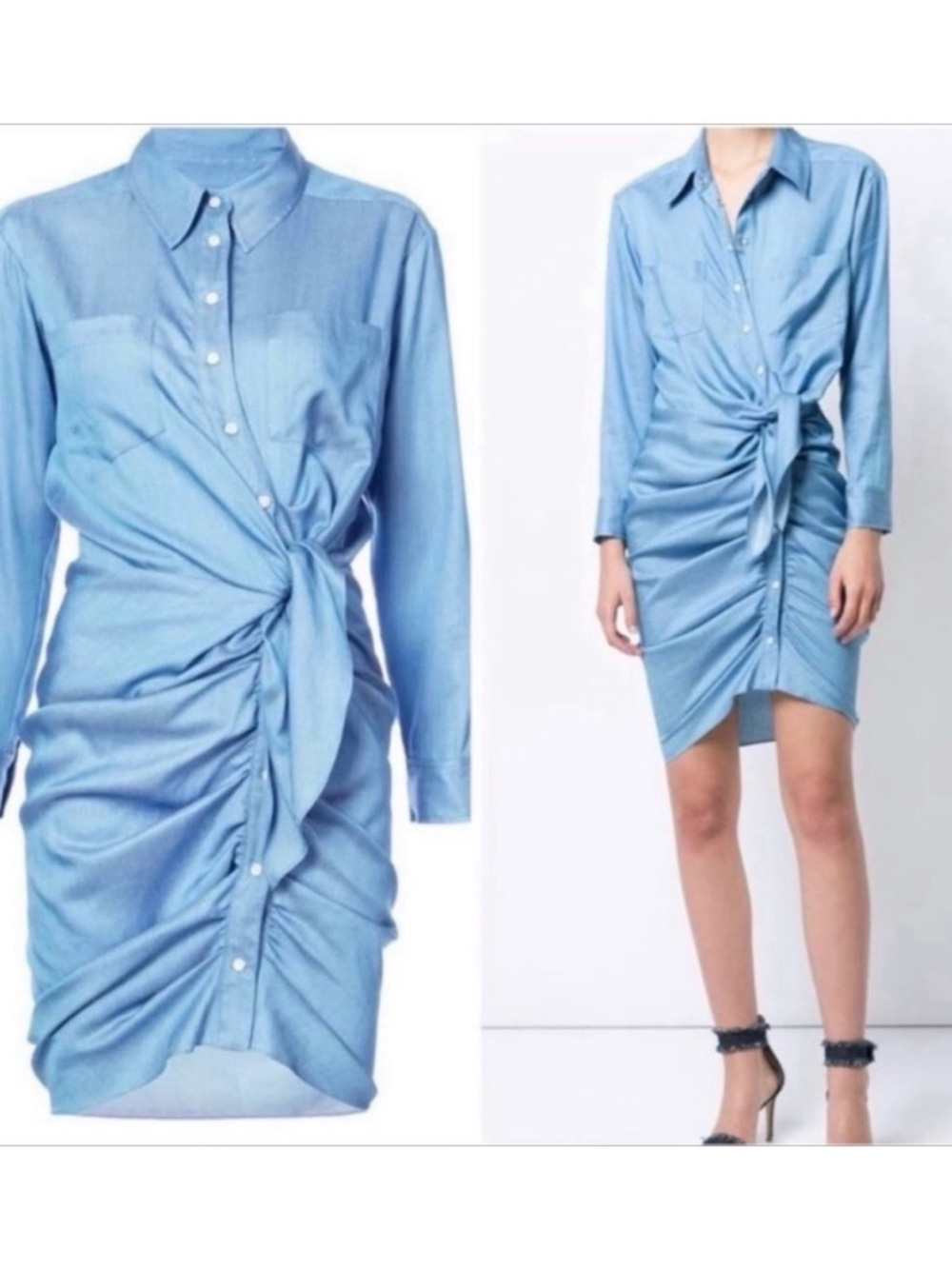 VERONICA BEARD Sierra Blue
Chambray Ruched Tie Dress Size 10 - Picture 3 of 3